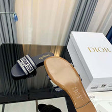 Load image into Gallery viewer, Dior Women Dway Slide Black Cotton Embroidery with Metallic Thread and Silver-Tone Strass