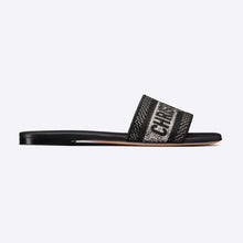 Load image into Gallery viewer, Dior Women Dway Slide Black Cotton Embroidery with Metallic Thread and Silver-Tone Strass