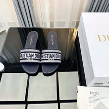Load image into Gallery viewer, Dior Women Dway Slide Black Cotton Embroidery with Metallic Thread and Silver-Tone Strass