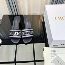 Load image into Gallery viewer, Dior Women Dway Slide Black Cotton Embroidery with Metallic Thread and Silver-Tone Strass