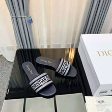 Load image into Gallery viewer, Dior Women Dway Slide Black Cotton Embroidery with Metallic Thread and Silver-Tone Strass