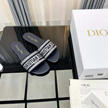 Load image into Gallery viewer, Dior Women Dway Slide Black Cotton Embroidery with Metallic Thread and Silver-Tone Strass