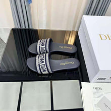 Load image into Gallery viewer, Dior Women Dway Slide Black Cotton Embroidery with Metallic Thread and Silver-Tone Strass