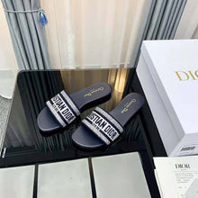 Load image into Gallery viewer, Dior Women Dway Slide Black Cotton Embroidery with Metallic Thread and Silver-Tone Strass