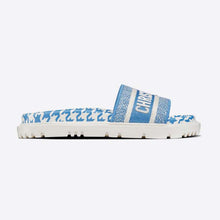 Load image into Gallery viewer, Dior Women Dway Slide Cornflower Blue Embroidered Cotton with Micro Houndstooth Motif