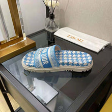 Load image into Gallery viewer, Dior Women Dway Slide Cornflower Blue Embroidered Cotton with Micro Houndstooth Motif
