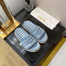 Load image into Gallery viewer, Dior Women Dway Slide Cornflower Blue Embroidered Cotton with Micro Houndstooth Motif