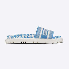 Load image into Gallery viewer, Dior Women Dway Slide Cornflower Blue Embroidered Cotton with Micro Houndstooth Motif