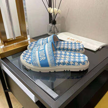 Load image into Gallery viewer, Dior Women Dway Slide Cornflower Blue Embroidered Cotton with Micro Houndstooth Motif