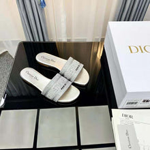 Load image into Gallery viewer, Dior Women Dway Slide Cotton Metallic Thread Embroidery and Silver-Tone Strass