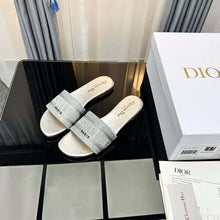 Load image into Gallery viewer, Dior Women Dway Slide Cotton Metallic Thread Embroidery and Silver-Tone Strass