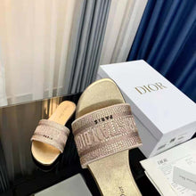 Load image into Gallery viewer, Dior Women Dway Slide Gold-Tone Cotton Embroidered with Metallic Thread and Strass