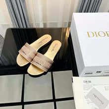 Load image into Gallery viewer, Dior Women Dway Slide Gold-Tone Cotton Embroidered with Metallic Thread and Strass