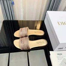Load image into Gallery viewer, Dior Women Dway Slide Gold-Tone Cotton Embroidered with Metallic Thread and Strass