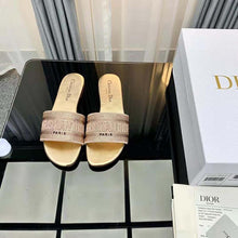 Load image into Gallery viewer, Dior Women Dway Slide Gold-Tone Cotton Embroidered with Metallic Thread and Strass