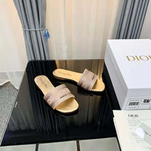 Load image into Gallery viewer, Dior Women Dway Slide Gold-Tone Cotton Embroidered with Metallic Thread and Strass