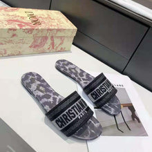 Load image into Gallery viewer, Dior Women Dway Slide Gray Mizza Embroidered Cotton and Metallic Thread