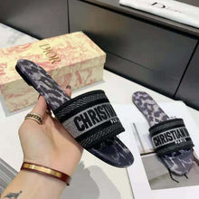 Load image into Gallery viewer, Dior Women Dway Slide Gray Mizza Embroidered Cotton and Metallic Thread