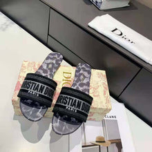 Load image into Gallery viewer, Dior Women Dway Slide Gray Mizza Embroidered Cotton and Metallic Thread