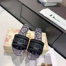 Load image into Gallery viewer, Dior Women Dway Slide Gray Mizza Embroidered Cotton and Metallic Thread