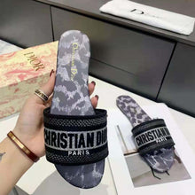Load image into Gallery viewer, Dior Women Dway Slide Gray Mizza Embroidered Cotton and Metallic Thread