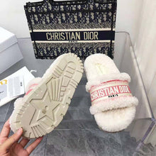 Load image into Gallery viewer, Dior Women Dway Slide Peony Pink Embroidered Cotton and White Shearling