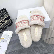 Load image into Gallery viewer, Dior Women Dway Slide Peony Pink Embroidered Cotton and White Shearling