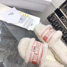 Load image into Gallery viewer, Dior Women Dway Slide Peony Pink Embroidered Cotton and White Shearling