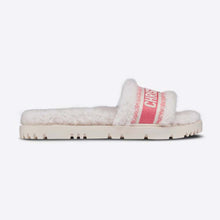 Load image into Gallery viewer, Dior Women Dway Slide Peony Pink Embroidered Cotton and White Shearling