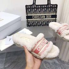 Load image into Gallery viewer, Dior Women Dway Slide Peony Pink Embroidered Cotton and White Shearling