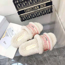 Load image into Gallery viewer, Dior Women Dway Slide Peony Pink Embroidered Cotton and White Shearling