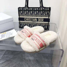 Load image into Gallery viewer, Dior Women Dway Slide Peony Pink Embroidered Cotton and White Shearling