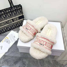 Load image into Gallery viewer, Dior Women Dway Slide Peony Pink Embroidered Cotton and White Shearling