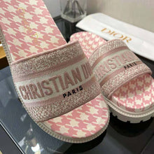 Load image into Gallery viewer, Dior Women Dway Slide Peony Pink Embroidered Cotton with Micro Houndstooth Motif