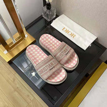 Load image into Gallery viewer, Dior Women Dway Slide Peony Pink Embroidered Cotton with Micro Houndstooth Motif