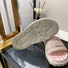 Load image into Gallery viewer, Dior Women Dway Slide Peony Pink Embroidered Cotton with Micro Houndstooth Motif