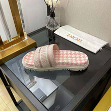 Load image into Gallery viewer, Dior Women Dway Slide Peony Pink Embroidered Cotton with Micro Houndstooth Motif