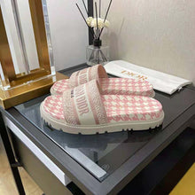 Load image into Gallery viewer, Dior Women Dway Slide Peony Pink Embroidered Cotton with Micro Houndstooth Motif