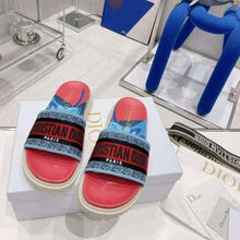 Load image into Gallery viewer, Dior Women Dway Slide Pink Multicolor D-Flower Pop Cotton Embroidery
