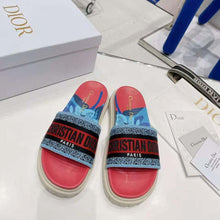 Load image into Gallery viewer, Dior Women Dway Slide Pink Multicolor D-Flower Pop Cotton Embroidery