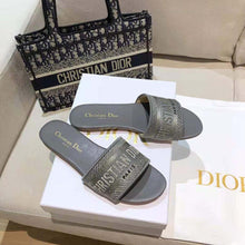 Load image into Gallery viewer, Dior Women Dway Slide Silver-Tone Embroidered Metallic Fabric