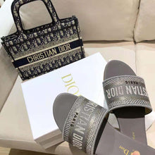 Load image into Gallery viewer, Dior Women Dway Slide Silver-Tone Embroidered Metallic Fabric