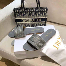 Load image into Gallery viewer, Dior Women Dway Slide Silver-Tone Embroidered Metallic Fabric