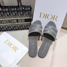 Load image into Gallery viewer, Dior Women Dway Slide Silver-Tone Embroidered Metallic Fabric
