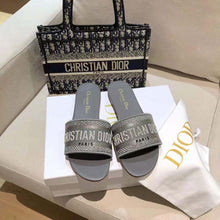 Load image into Gallery viewer, Dior Women Dway Slide Silver-Tone Embroidered Metallic Fabric
