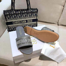 Load image into Gallery viewer, Dior Women Dway Slide Silver-Tone Embroidered Metallic Fabric