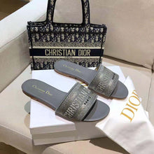 Load image into Gallery viewer, Dior Women Dway Slide Silver-Tone Embroidered Metallic Fabric