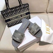 Load image into Gallery viewer, Dior Women Dway Slide Silver-Tone Embroidered Metallic Fabric