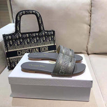 Load image into Gallery viewer, Dior Women Dway Slide Silver-Tone Embroidered Metallic Fabric