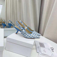 Load image into Gallery viewer, Dior Women J Adior Slingback Pump Cornflower Blue Cotton Embroidery with Micro Houndstooth Motif